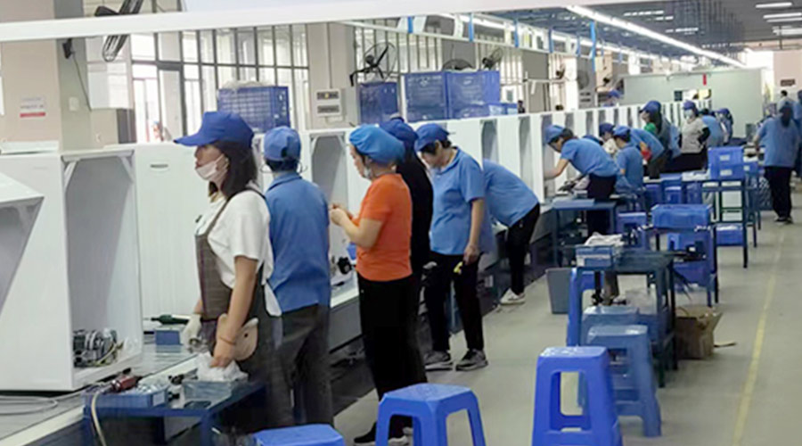 生產實況！金環(huán)電器開展客戶TCL滾筒衣服烘干機生產